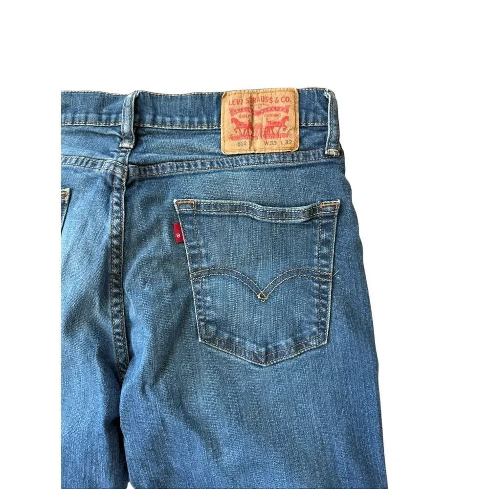 Levi's 514 Mens Medium Wash Blue Slim Straight Leg Denim Jeans Size 33x32